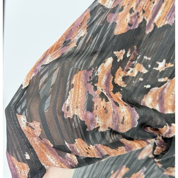 Caffe Marrakesh‎ Black Striped Chiffon Button Tie Front Blouse Size M Preppy - Picture 5 of 11